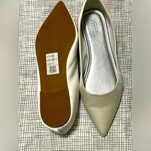 ASOS Design White Pointed Ballet Flats in Ivory Satin